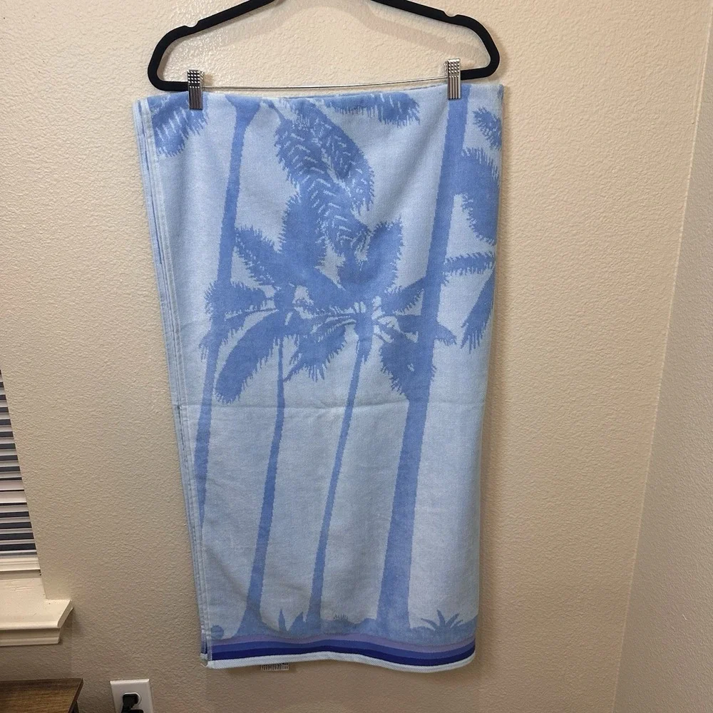 Franco‎ Egyptian Cotton Beach Towel NWT Blue Palm Tree Oversized 72x39